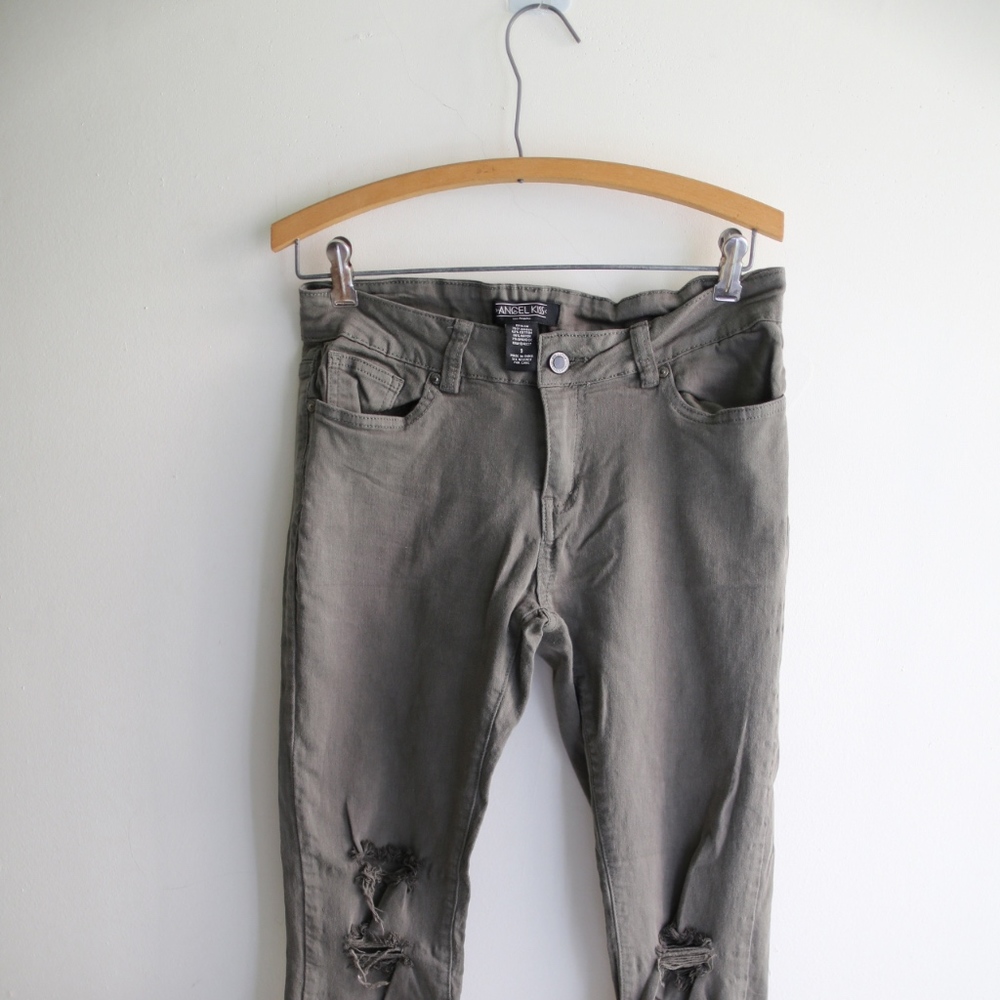 Ripped/Distressed Army Green Skinny Jeans